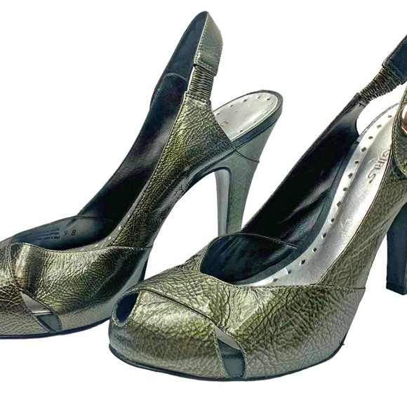 BCBGirls Gray Patent Leather‎ Peep Toe Slingback Heel  *NEW - Picture 9 of 12